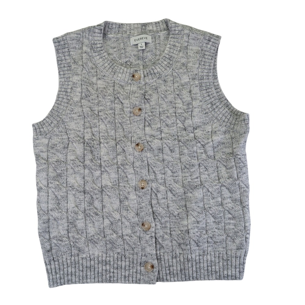 Evereve Gray Cable Knit Button-Front Sweater Vest
